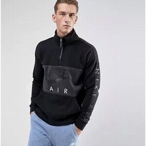 Nike Men's Black Air Long Sleeve 1/4 Zip Fleece Pullover Sweatshirt Size xl